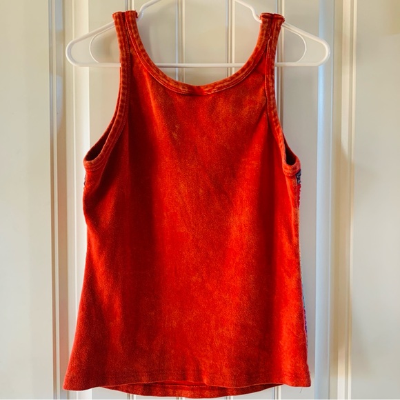 Karma Circle USA Red Orange Rainbow Ruffle Textured Cotton Tank Top | Large - Picture 5 of 6
